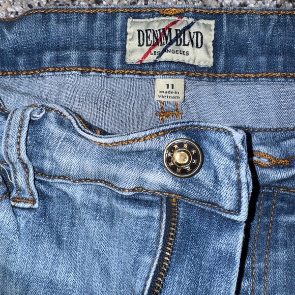 Blue Straight Leg Jeans with Vintage Distressing - Picture 2 of 7